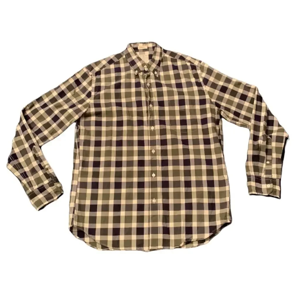J. Crew Organic Cotton Button Up Shirt M Plaid Black Gray